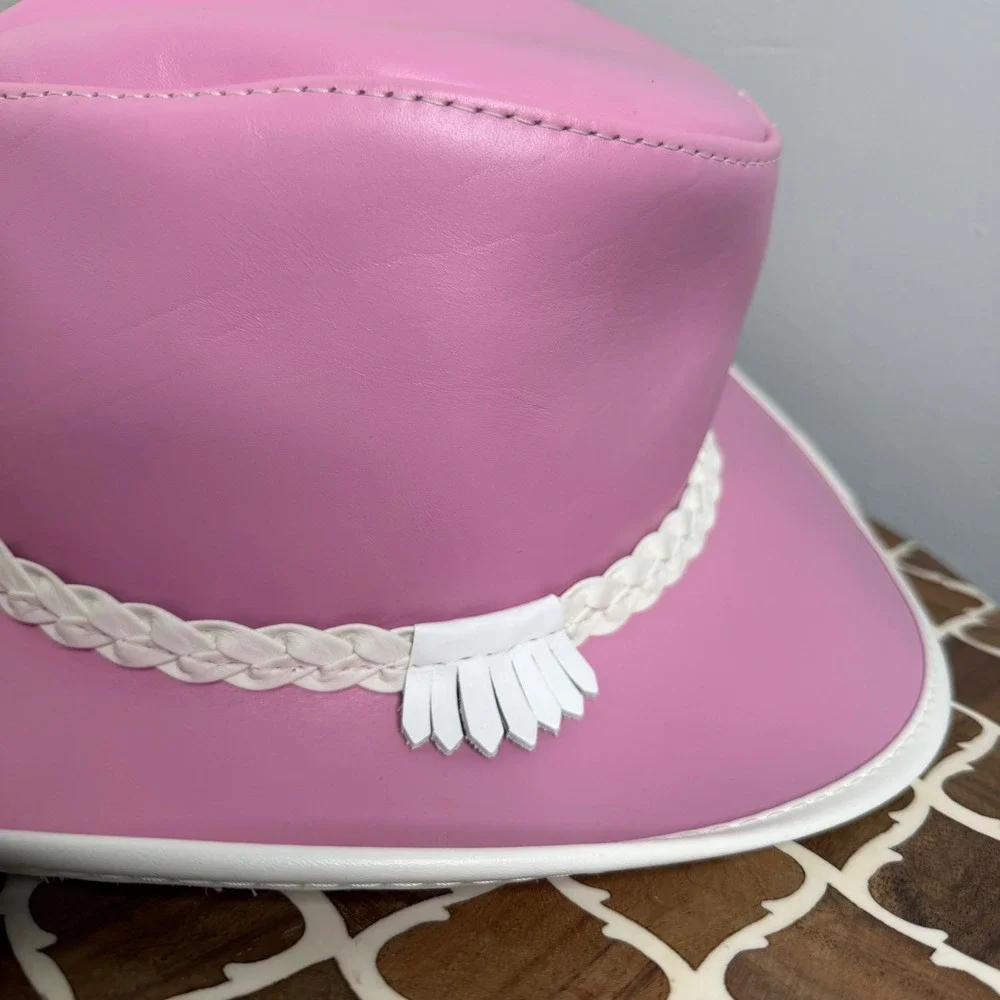 American Hat Makers Leather Cowboy Hat Braided Trim Pink Women's S 6 3/4-6 7/8